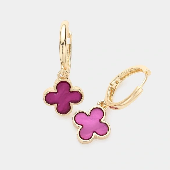 SOLD Quatrefoil Pink Earrings - Picture 2 of 2